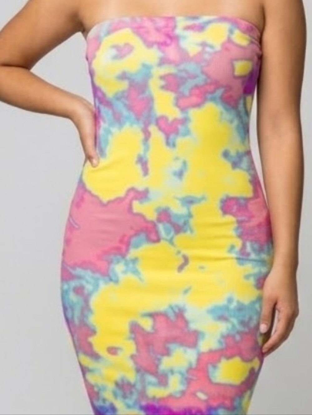 Tie-Dye Bodycon Midi Skirt - Pink, Yellow & Blue